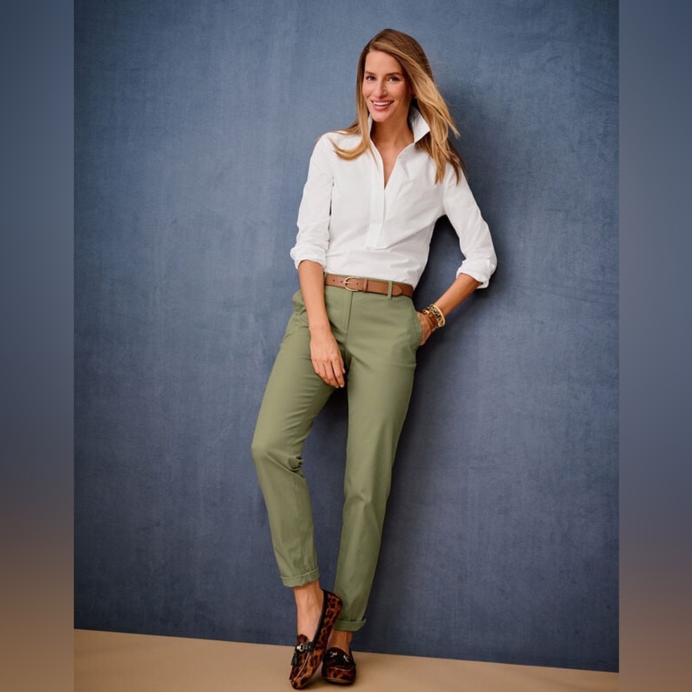 NWT Talbots Chinos Relaxed Ankle Cotton Mid Rise Olive Green Moss Sz 10